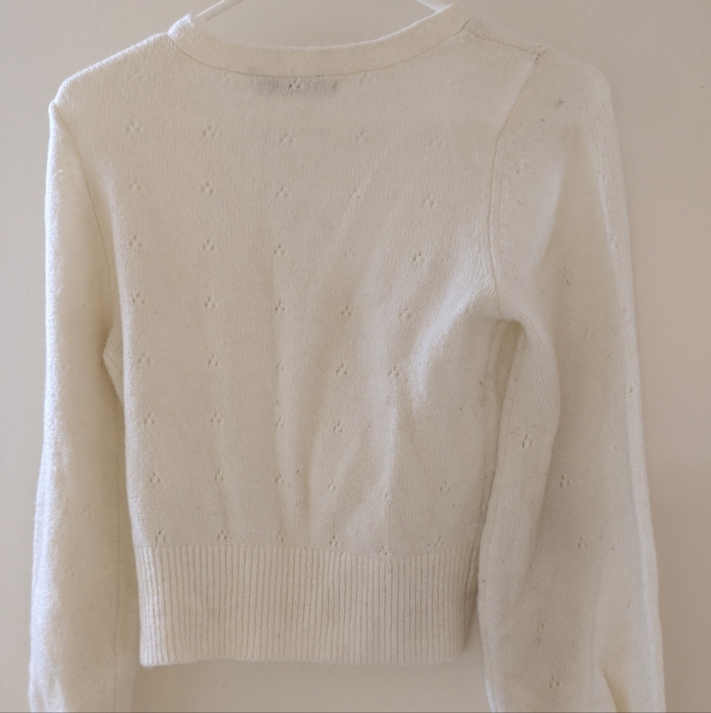 Abercrombie & Fitch White Puff Sleeve Pointelle Cardigan Size XS - Picture 3 of 9